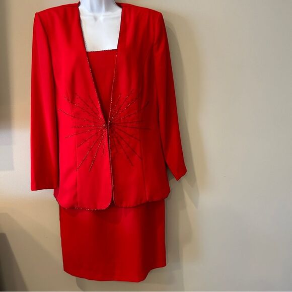 KarinStevens Women's Red Formal Back Zip One Piece Dress and Coat Design Size 12 - Picture 1 of 14